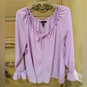 Soft Lavender Peasant Blouse with Ruffle Detail